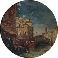 A View on the Grand Canal, Venice, with the Rialto in the distance c1850, (1935). Artist: James Holland