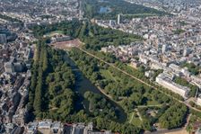 A view across St James Park towards Buckingham Palace and Green Park, Westminster, London, 2021 . Creator: Damian Grady