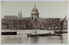 A view from Bankside looking across the River Thames towards Paul’s Wharf and St Paul’s…, 1880-1899. Creator: GW Wilson and Company
