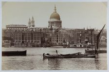 A view from Bankside looking across the River Thames towards Paul’s Wharf and St Paul’s…, 1880-1899. Creator: GW Wilson and Company