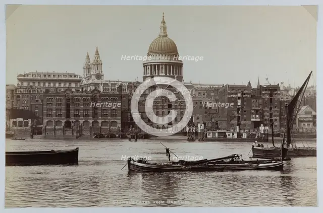 A view from Bankside looking across the River Thames towards Paul’s Wharf and St Paul’s…, 1880-1899. Creator: GW Wilson and Company.