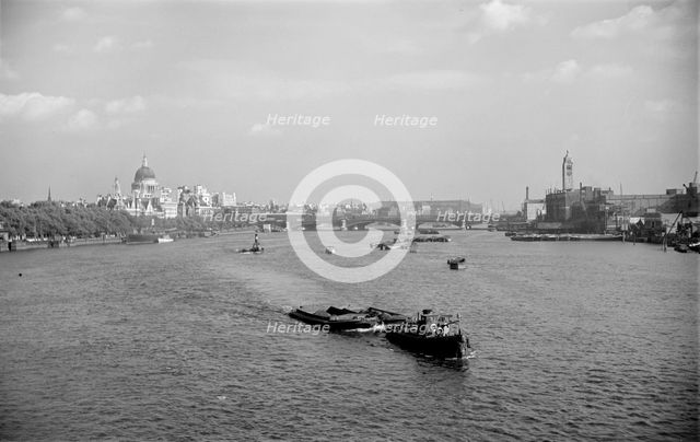 A view from Waterloo Bridge towards St Paul's Cathedral and the City of London, c1945-c1965. Artist: SW Rawlings
