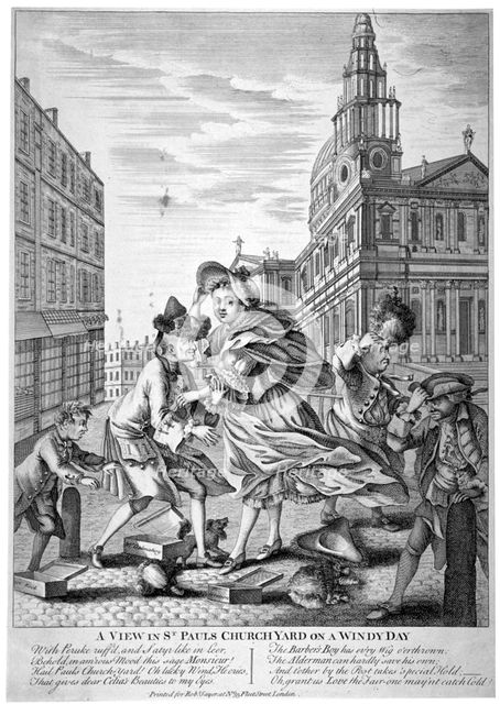 'A view in St Paul's Churchyard on a windy day', 1740.                          Artist: Anon