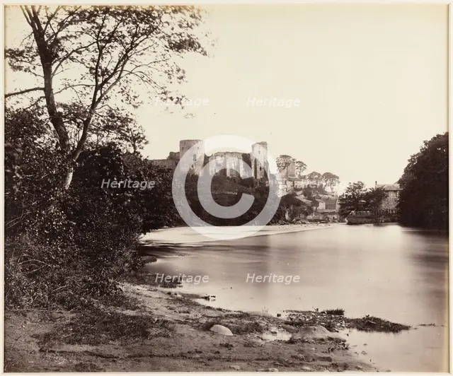A view looking along the River Tees towards the ruins of Barnard Castle, 1860s. Creator: James Mudd.