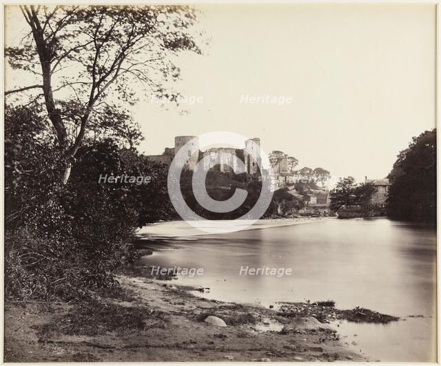 A view looking along the River Tees towards the ruins of Barnard Castle, 1860s. Creator: James Mudd.