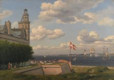 A View towards the Swedish Coast from the Ramparts of Kronborg Castle, 1829. Creator: CW Eckersberg