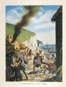 A Viking Raid on a Saxon Village 1953. Artist: CW Bacon