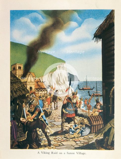 'A Viking Raid on a Saxon Village', 1953. Creator: CW Bacon.