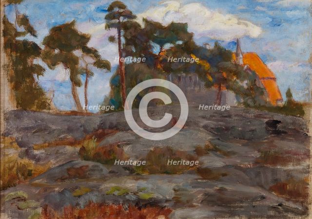 A villa in the middle of pine trees, 1910-1919. Creator: Maria Wiik.