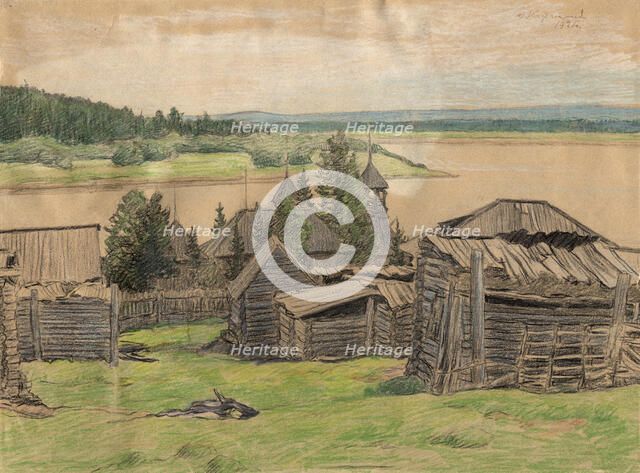 A Village on a River Shore, 1921. Creator: Dmitrii Innokent'evich Karatanov.