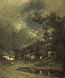 A Village by Night, 1840-1889. Creator: Jules Dupré