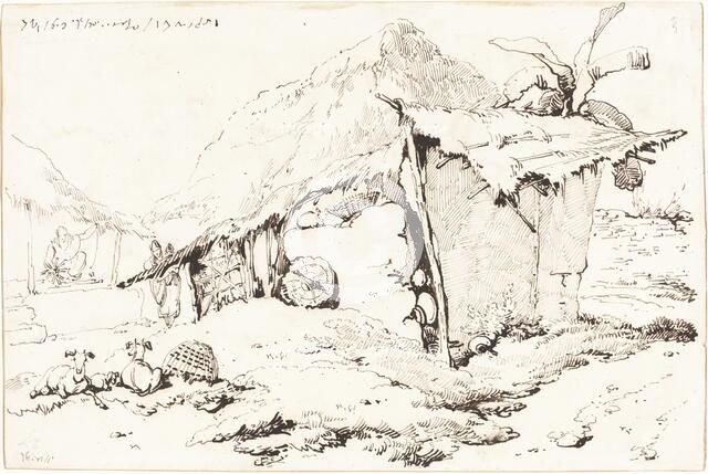 A Village Hut in India [recto], 1814/1824. Creator: George Chinnery.