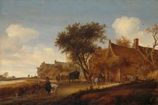 A village inn with stagecoach, 1655. Creator: Salomon Ruysdael