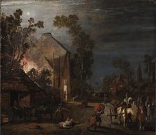A Village Looted at Night, 1620. Creator: Velde, Esaias, van de (1591-1630)