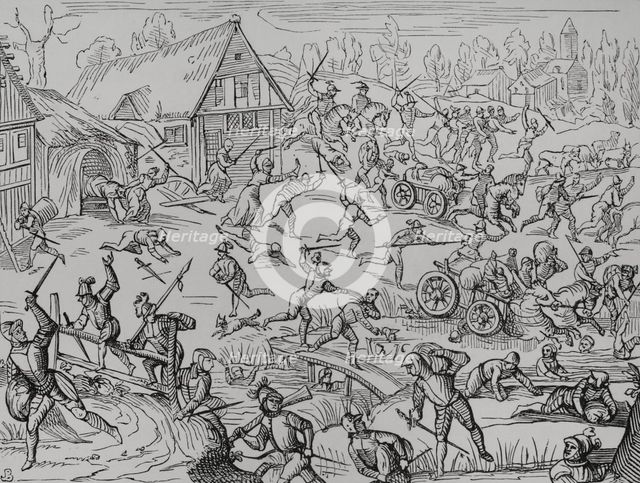 A village pillaged by soldiers, 1599, (1878). Creator: Unknown.