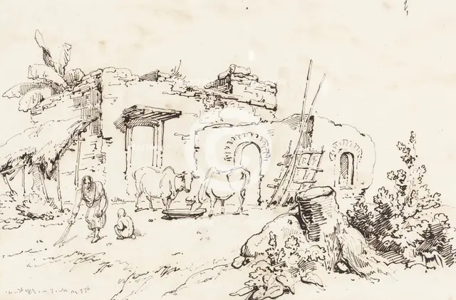 A Village Scene in India [verso], 1814/1824. Creator: George Chinnery.