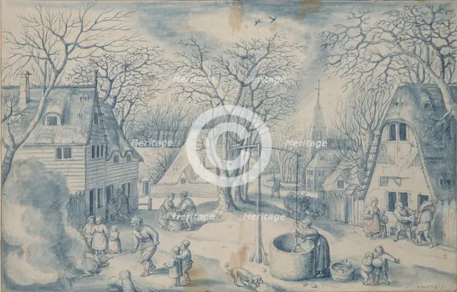 A village Scene: Winter, 16th century. Artist: Jacob Savery I.