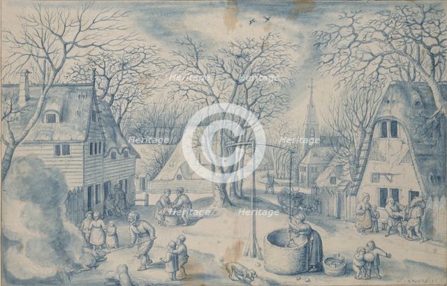 A village Scene: Winter, 16th century. Artist: Jacob Savery I.