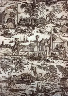 A Visit to the Camp (Furnishing Fabric), England, c. 1785. Creator: Unknown