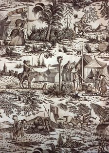 A Visit to the Camp (Furnishing Fabric), England, c. 1785. Creator: Unknown