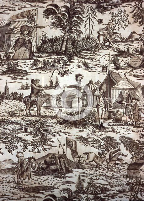 A Visit to the Camp (Furnishing Fabric), England, c. 1785. Creator: Unknown.