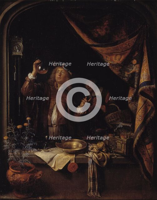 A Visit to the Doctor; A Doctor Examining Urine, 1660-1665. Creator: Gerrit Dou.