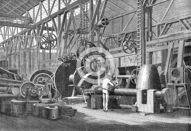 A visit to Penn's Marine Engine Factory, at Greenwich: turning a paddle shaft for a steam-ship, 1865 Creator: Unknown.