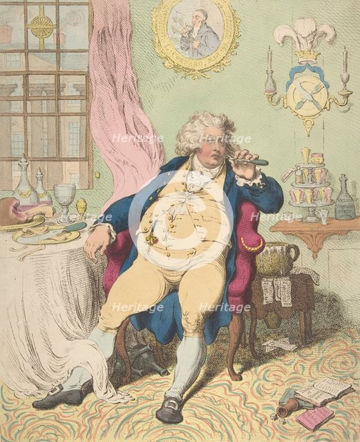 A Voluptuary Under the Horrors of Digestion, July 2, 1792., July 2, 1792. Creator: James Gillray.