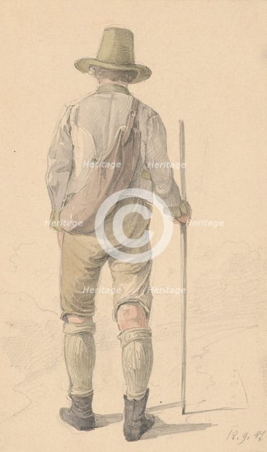 A walking man from the back, 1848. Creator: Karoly Lajos Libay.
