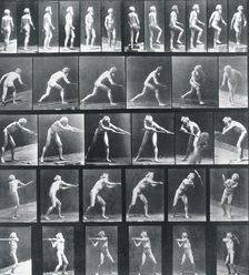 A: Walking. B: Ascending a Step. C: Throwing the disk. D: Using a Shovel. E,F: Using a Pick, 1887. Creator: Eadweard J Muybridge