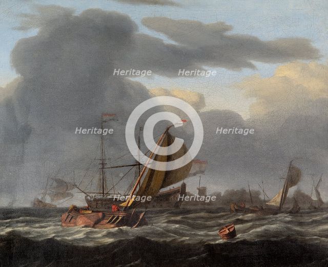 'A Warship at Anchor in a Rough Sea', c1660-c1708. Artist: Ludolf Backhuysen I.