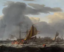 A Warship at Anchor in a Rough Sea c1660-c1708. Artist: Ludolf Backhuysen I