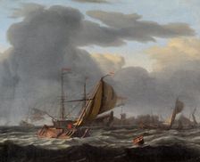 A Warship at Anchor in a Rough Sea c1660-c1708. Artist: Ludolf Backhuysen I
