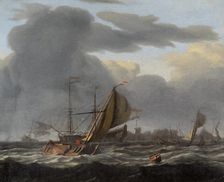 A Warship at Anchor in a Rough Sea c1660-c1708. Artist: Ludolf Backhuysen I