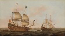A Warship Built for France and a Dutch Yacht under Sail, c.1635. Creator: Jacob Gerritz Loef