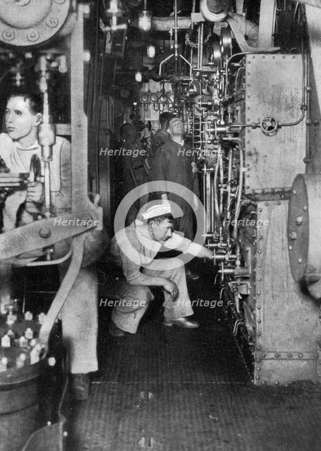 A warship's boiler room, First World War, 1914-1918, (c1920). Artist: Unknown
