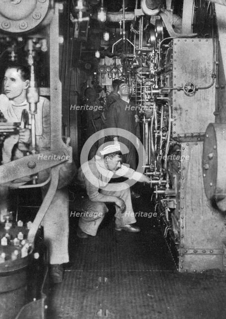 A warship's boiler room, First World War, 1914-1918, (c1920). Artist: Unknown