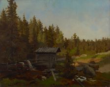 A water mill in a Finnish forest, 1857. Creator: Werner Holmberg