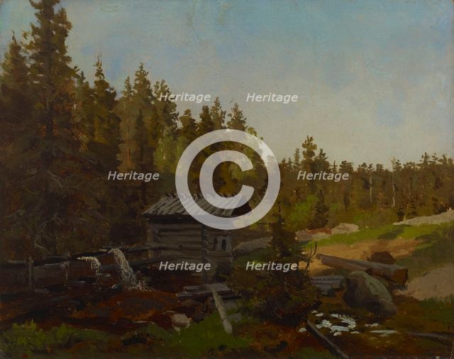 A water mill in a Finnish forest, 1857. Creator: Werner Holmberg.