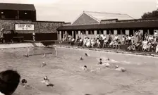 A water polo match, Yearsley baths, York, Yorkshire, 1955
