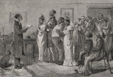 A wedding before the municipal judge, customs of free blacks in the United States, 1878. Creator: Unknown