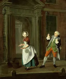 A well dressed servant girl spins her mop, c1764. Creator: Edward Penny