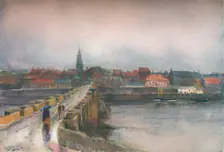 A Wet Day, Old Berwick Bridge c1877-1906, (1906). Creator: Robert Buchan Nisbet