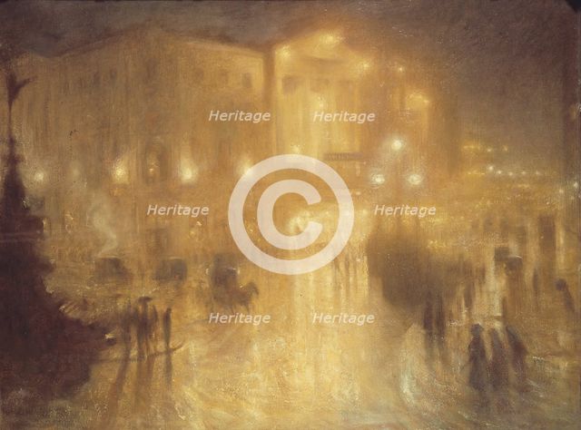 A Wet Night at Piccadilly Circus, 1910. Creator: Arthur Hacker.