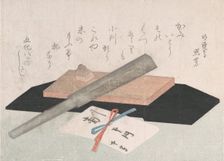 A Whetstone with a Razor, and an Envelope for a Present, 1811. Creator: Unknown