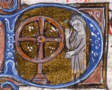 A wheel of fortune, early 14th century. Creator: Unknown