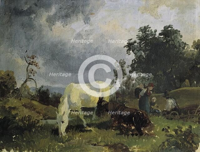 A white horse on the heath, before 1830. Creator: Friedrich Gauermann.