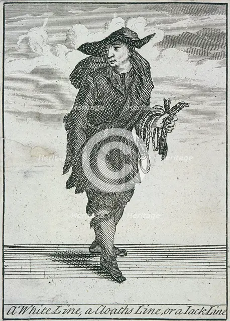 'A White Line, a Cloaths Line, or a Jack Line', Cries of London, (c1688?). Artist: Anon