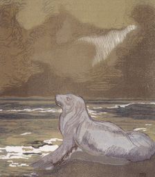 A white seal by the water; scene from "The Jungle Book", 1919. Creator: Paul Jouve
