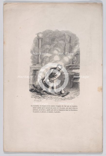 A whirlwind of smoke and ashes seizes the air you breathe. from the Little Miseries of Hum..., 1843. Creator: Brugnot.